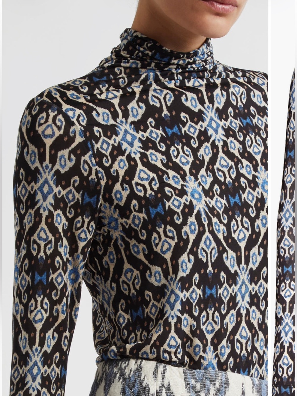 Ulla Johnson Black & Blue Geometric Print Aurelia Long Sleeve Turtleneck Size L